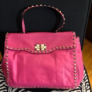 Valentino Garavani Gold & Pink Studded Handbag with Removable Crossbody Strap